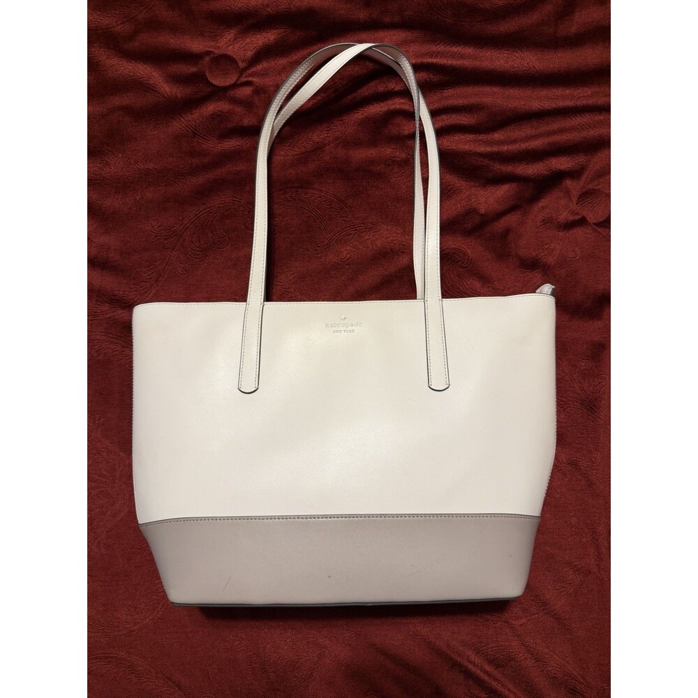Kate Spade Briel Large White Gray Smooth Leather Tote Colorblock -Retail $329